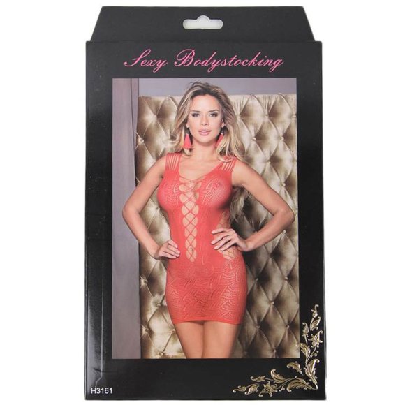 Crotchet Mesh Hollow-out Mini Chemise Dress RED - Picture 8 of 9